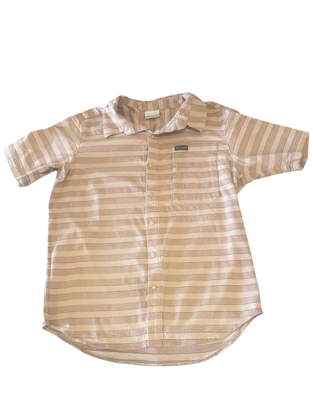 Columbia nwot Cotton Pink and Cream Striped Short Sleeve SNAP-Up Shirt